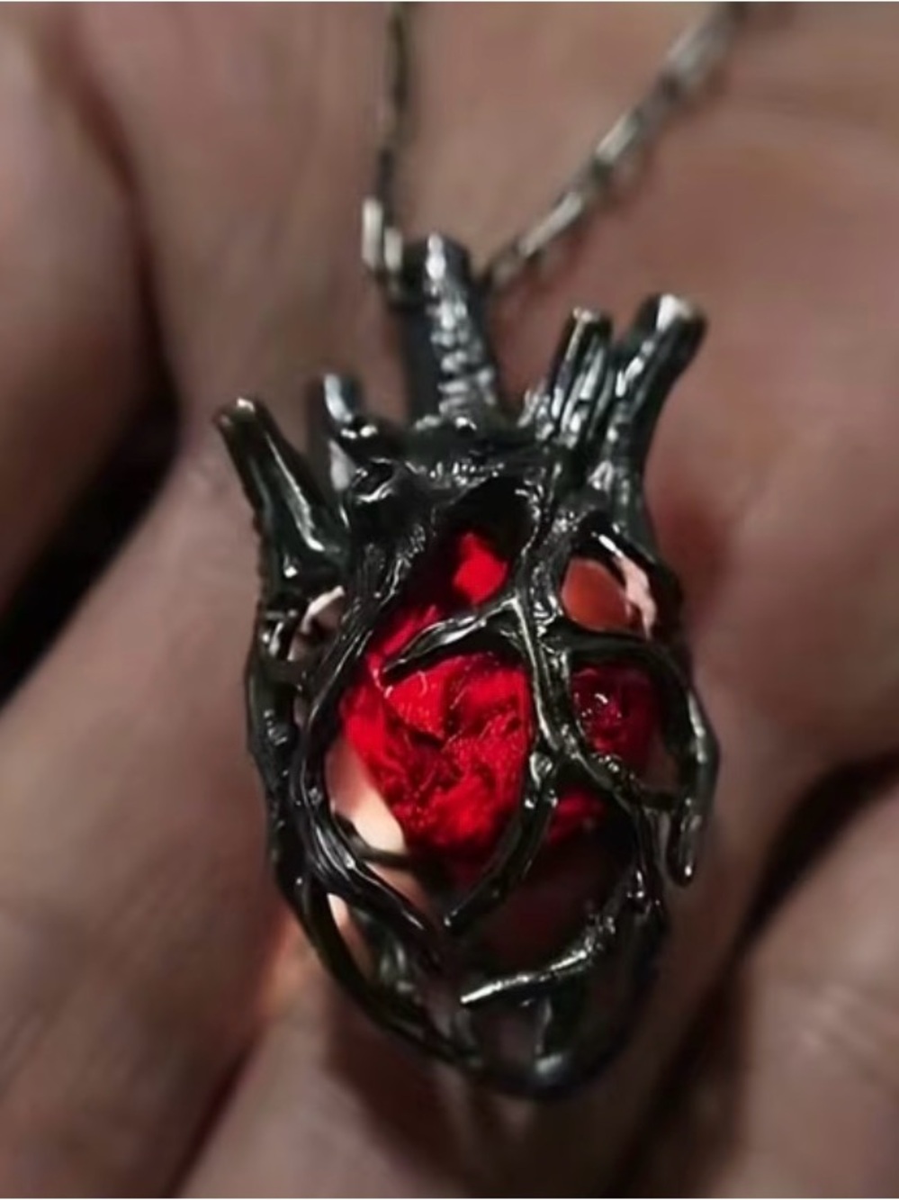 Red Heart Cage Pendant Necklace